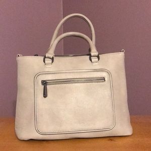 Light grey man-made material purse